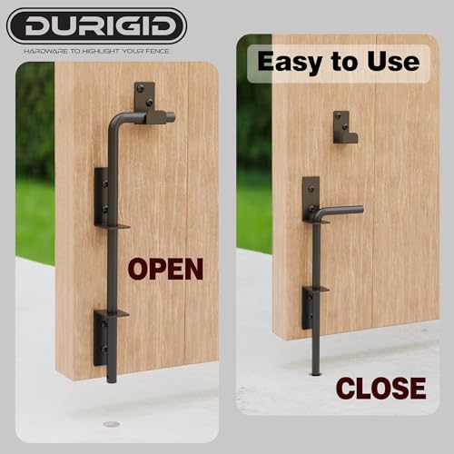 Image of 12 Inch Gate Cane Bolt Gate Ground Drop Rod, Heavy Duty Drop Rod Gate Latch for Wooden Vinyl Fence, Black Finished Cane Bolts for Gates, 1 Pack
