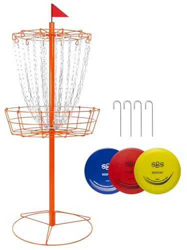 Image of Disc Golf Basket - Portable Disc Golf Target with Heavy Duty 24-Chains Come with 6pcs Disc Golf Discs and Carry Bag, Ground Stake -Suitable for Players of All Levels - Multi Color Available