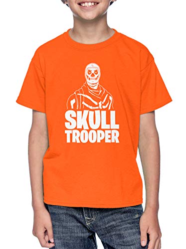 Skull Trooper - Video Game Just Build Youth T-Shirt (Orange, Small)