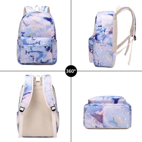 School Backpacks Set for Teen Girls with Lunch Bag Travel Laptop Backpack Casual Daypacks (Blue Golden)2