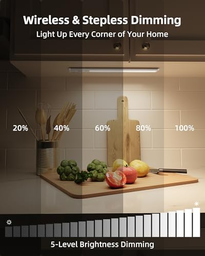 Image of EZVALO Under Cabinet Lighting, 3500mAh Rechargeable Motion Sensor Light Indoor, 3 Color Temps, 5-Level Dimmable Magnetic Wireless Closet Lights for Kitchen, Pantry, Stairs (2 Pack)