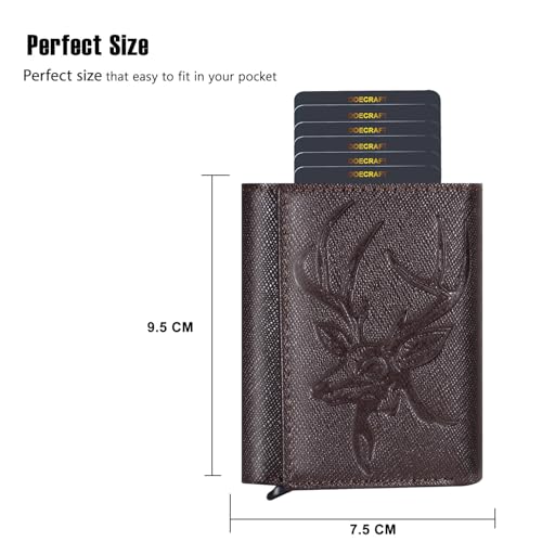 Image of Men's Genuine Leather RFID Wallet | Premium Slim Red Wallet for Men with Deer 3D Print | 8 Card Slots Secure and Durable | Casual Stylish | Formal & Gifting Use, Golden (SAFIANO /Brown)