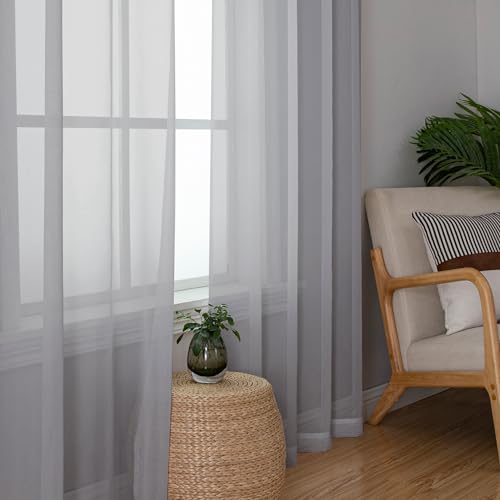 Image of Chyhomenyc Sheer Light Grey Curtains 90 inches Long 2 Panels, Light Filtering Soft Airy Solid Elegant Voile Window Treatment Drapes for Bedroom Living Room Wedding Party Decor, 42 Wx90 L Inches