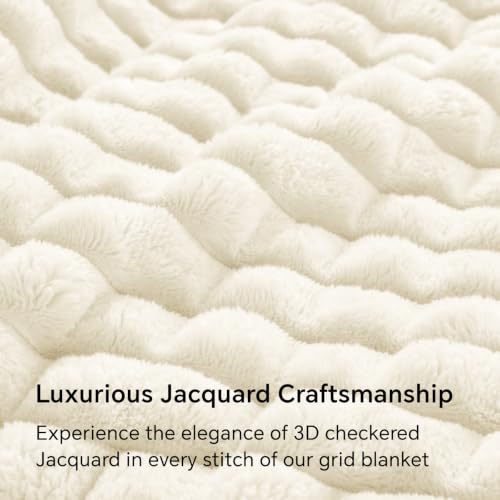 Image of BEDELITE 3D Checked Cream Fleece Throw Blanket for Couch, 50x70 Inch