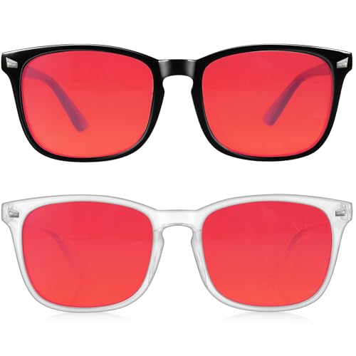 Vbewo 2 Packs Professional Sleep Glasses with 99.9% Blue Light Blocking Dual AR Coatings Red Lens,...