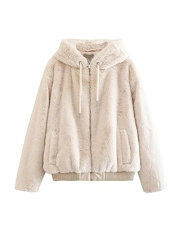 Women Thick Warm Faux Fur Hooded Jacket Coat Vintage Long Sleeve Front Zipper Female Outerwear3