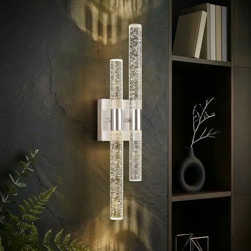 Image of Modern LED Vanity Light Bubble Crystal Sconces Wall Lighting Brushed Nickel Bathroom Light Fixture 21.25in 4000K Vertical and Horizontal Wall Mounted Sconces for Bedroom Living Room(1-Pack)