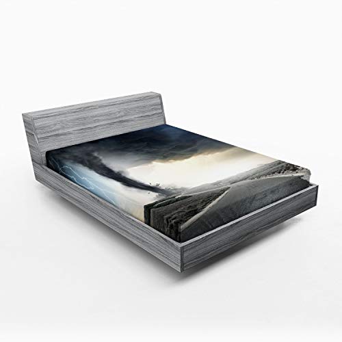 Ambesonne Nature 2 Pack Fitted Sheet, Black Tornado Funnel Gas, Bed Cover All-Round Elastic Deep Pockets 2 Pieces, Package Contains 2 Queen Size Fitted Sheets, Silver