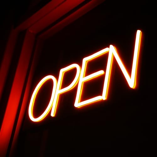 Image of Open Signs for Business 12V /2A Ultra Bright LED Neon Open Sign 16 Inch Lighted Open Sign Electric Light Up Open Sign for Business Storefront Window Glass Door Retail Shop Store Bar Salon Restaurant,Yellow
