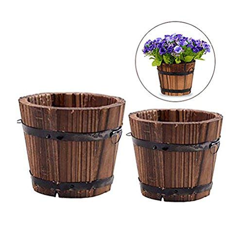 Vtete 2 Pcs Rustic Succulent Small Planter Box Wood Barrels Flower Pot Plant Container Box for 2 Different Sizes
