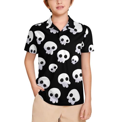 Boys' Classic Polo Shirts Short Sleeve Moisture-Wicking Golf & Tennis Shirts for Youth Teens Cute Skull