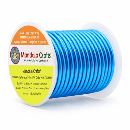 Image of Mandala Crafts 8 Gauge Anodized Aluminum Craft Wire for Jewelry Making - 32 FT Colored Flexible Bondi Blue Wire - Bendable for Bonsai Armature Crafting Sculpting