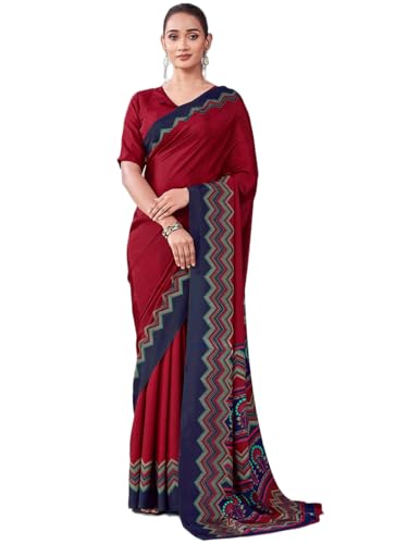 Image of Satrani Women's Crepe Printed Saree with Unstitched Blouse Piece