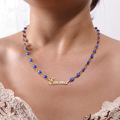 DayOfShe Personalized Layered Evil Eye Necklace 18K Real Gold Plated Third Eye Choker Necklace with Name Christmas Jewelry Gift for Women2