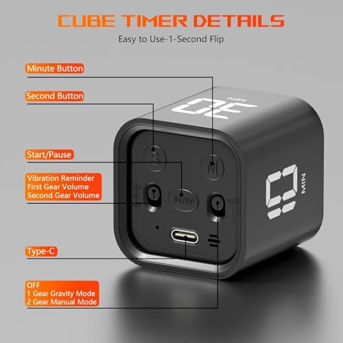 Image of 1Pcs, Digital Cube Pomodoro Timer - Desk Productivity Timer 5 /10 /30 /60 Min & Custom Countdown, Vibration & Adjustable Sound Alarm, Silent Visual for Study, Work, ADHD, Kids, Kitchen