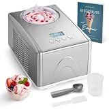SPRINGLANE Eismaschine Emma 1,5 L mit selbstkühlendem Kompressor 150 W, aus Edelstahl mit entnehmbarem Eisbehälter, inkl. Rezeptheft (Silber, Eismaschine)