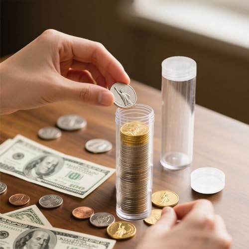 Tubos de almacenamiento para monedas Joyzan, plástico transparente con tapa, 10 piezas miniatura 4