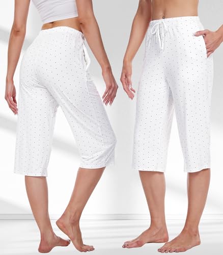 Image of WiWi Bamboo Viscose womens capri pants Wide Leg Pajama Super Soft Lounge knit Sleep shorts Cooling Pj Bottoms S-XXL