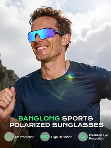 Image of BangLong TAC Polarized Sports Sunglasses UV400 for Men Women | TR90 Lightweight Frame, Adjustable Non-slip Nose Pads, RX Insert Included, Wrap-Around Design for Running Cycling Baseball