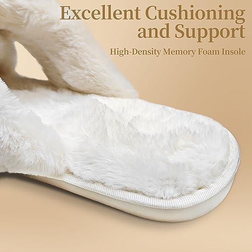 VOPHIA Bride Fuzzy Slippers - Cross Band Soft Wedding Slippers for Bridal Shower4