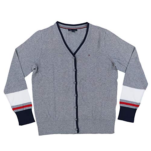 Tommy Hilfiger Womens V-Neck Cardigan Sweater (Medium, Gray)