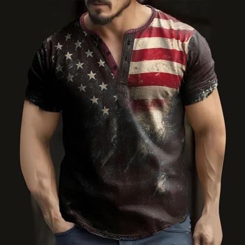 Patriotic Button Up Shirts for Men Retro USA American Flag 4th of July Golf Polo Shirt Dress Holiday T-Shirts4