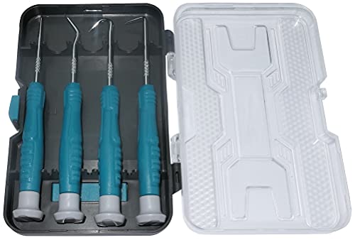 AERZETIX - Juego/Caja de 4 Ganchos y Punzones con Punta Curvada a 45° y 90° - Longitud 130mm - Herramienta de extracción para Juntas tóricas - en Acero - C50005 Cover