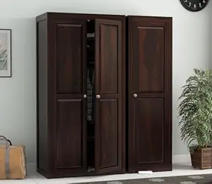 BedCult Furniture Wooden 3 Door Wardrobe for Clothes with 8 Shelf Storage & Hanging Space - Sheesham Wood Almirah for Bedroom - Solid Wood Large Cupboard (Walnut Finish)