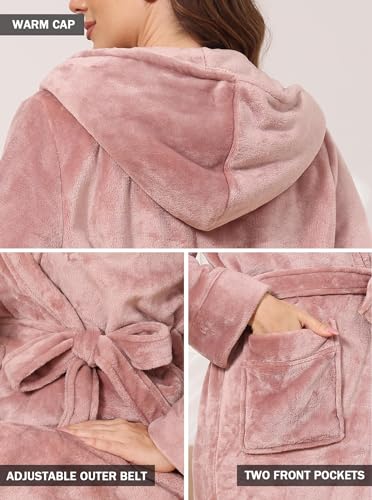 Image of Hellomamma Long Hooded Robe for Women Luxurious Flannel Fleece Full Length Bathrobe Winter Warm Pajamas Shower Nightgown