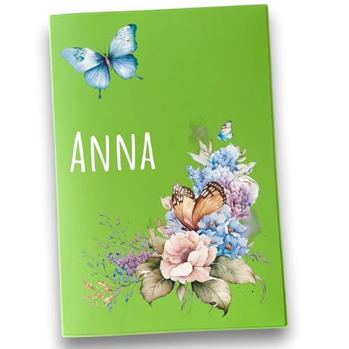 Étui Protège Ordonnance Personnalisable, Motif Papillons et Fleurs, 16,5 x 23,5 cm, Pochettes de Rangement Multiples (anis)