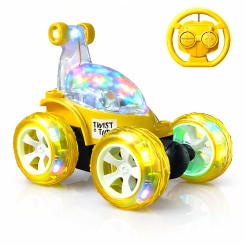 Image of SmartBoy's 360-Degree Rotational High Speed 5 Way Remote Controlled Stunt Car Toy with 3D Lightning and Musical for Boys Girls Kids - Rechargeable with USB Charging Cable(9802,Yellow)