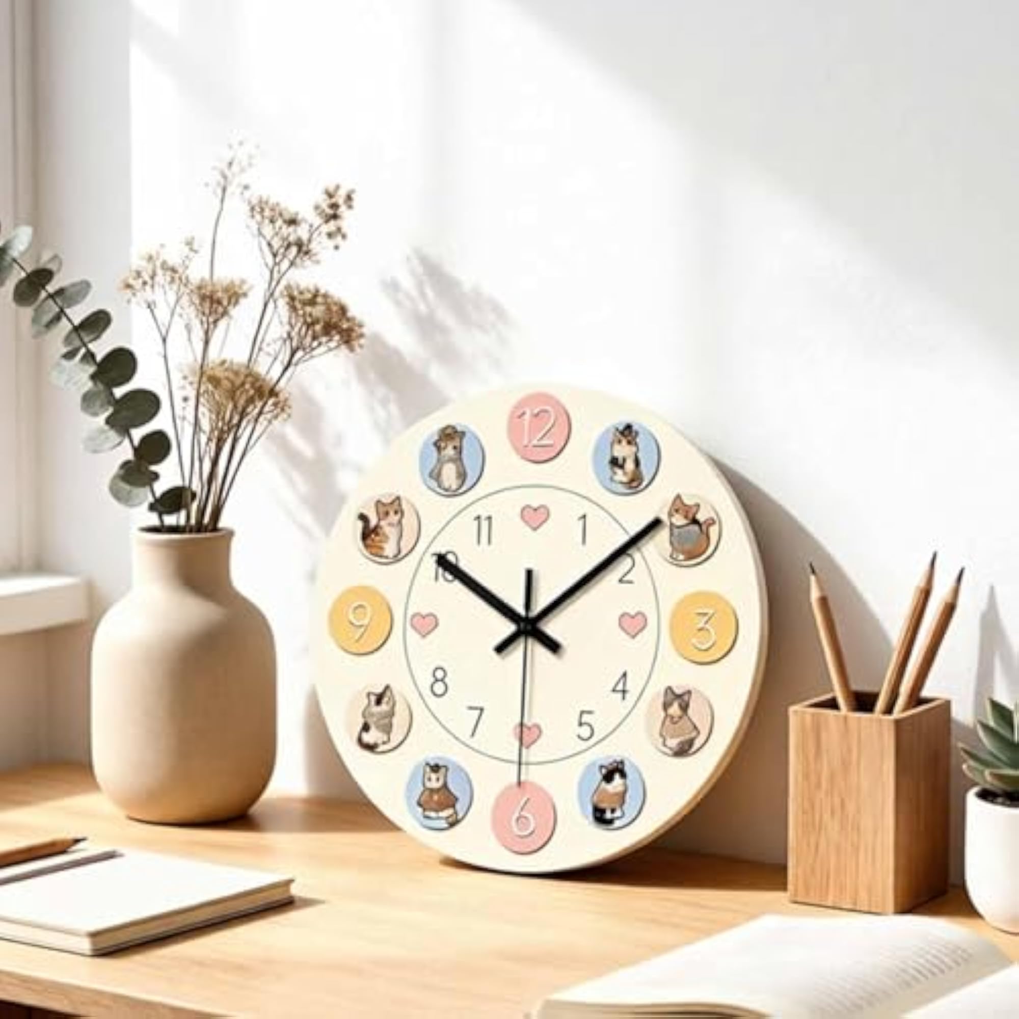 Cat Wall Clock, Silent Round Wall Ornament