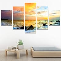 SIGNWIN 5 Panel Canvas Wall Art Modern Art Coastal Colorful Multicolor Photography Romantics Sunset for Home Decorations Ready to Hang - 60