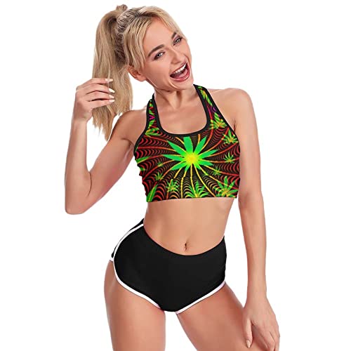 Womens Sports Bra Weed Leaf Workout Crop Tank Tops Vest Fitness Sports Bra Yoga Bras Casual Gym Tops White - Image 5