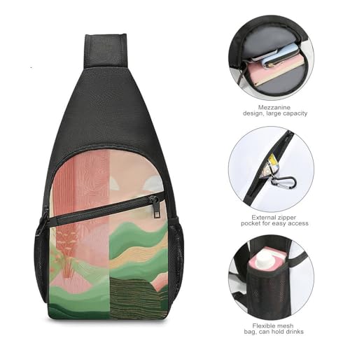Bolso Sling Pequeño para Senderismo Color Esmeralda y Durazno miniatura 4