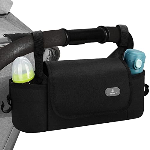 Philorn Kinderwagen Organizer Kinderwagentasche, Buggy Organizer Tasche mit Isolierten Getränkehalter Schultergurt, Universal Tragbare Aufbewahrung Kinderwagen Taschen 3 Tragemöglichkeiten Cover