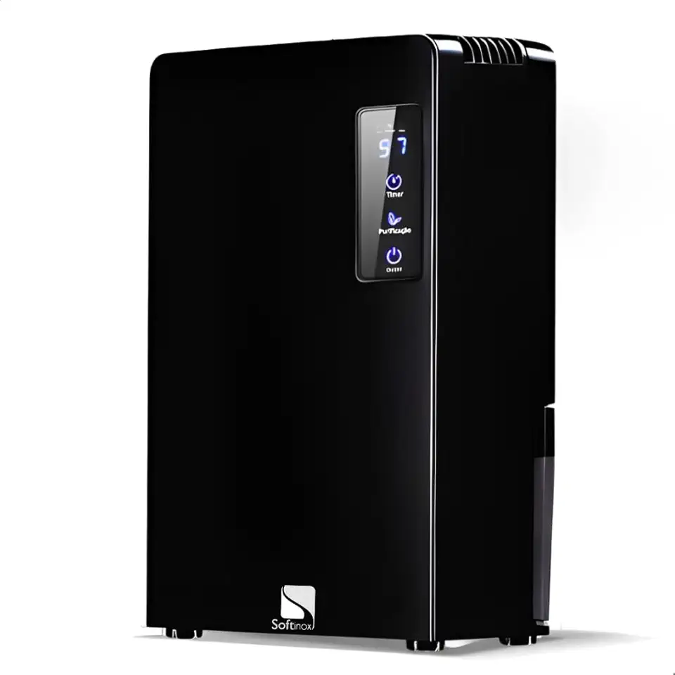 Desumidificador Purificador Ar Preto Grande Antimofo Bivolt Elétrico Portátil 2200ml Silencioso Temporizador Led SOFTINOX — Reservatório Removível, Desligamento Automático