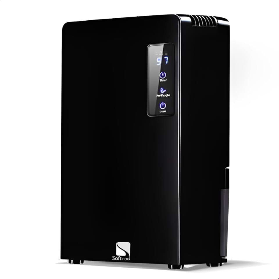 Desumidificador Purificador Ar Preto Grande Antimofo Bivolt Elétrico Portátil 2200ml Silencioso Temporizador Led SOFTINOX — Reservatório Removível, Desligamento Automático