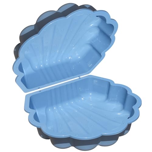 Wassermuschel Sandmuschel Sandkasten 2-teilig aus Kunststoff Muschel mit Deckel (hellblau mit Seesterne)