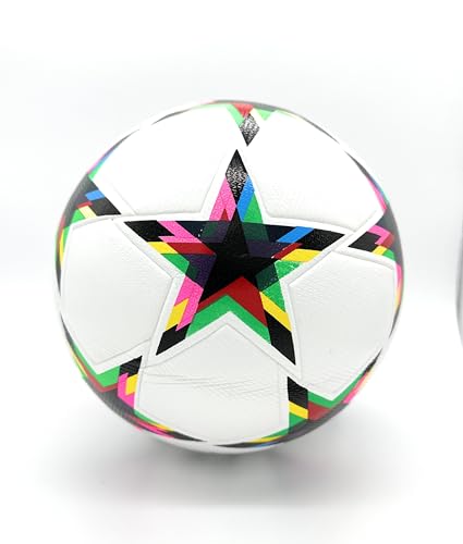 World Cup Quality Soccer Ball Size 5 Thermally Bonded Match Ball with Seamless Stitching- Official Match Weight- Long Lasting Professional High Grade PU Leather- Pelota de Futbol- USA (Multi Color)