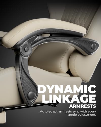 Image of GTPLAYER Gaming Chair with Speakers ACE-PRO, Computer Video Game Chairs with Footrest for Adults, Built-in Speakers, App Support & Bluetooth Control, Ergonomic Reclining Silla, Linkage Armrest, Ivory