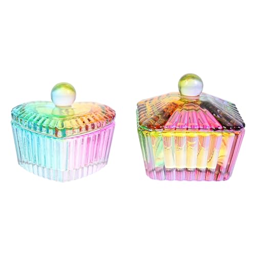 Set de 2 vasos de vidrio iridiscente para manicura con tapa