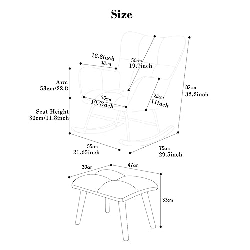 FLORIG Nursery s with Ottoman Balcony Lounge Chair Comfy Armchair Tufted Chair with Solid Wood Base, Glider Chair Recliner for Bedroom