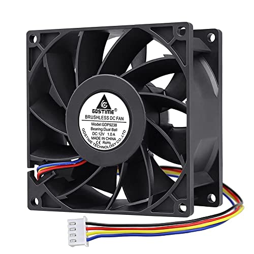 Ventilateur de 92 mm 92 x 38 mm 12 V 9238 PWM à 4 broches double roulement à billes sans balais 5000 tr/min Haute vitesse 103,4 CFM pour poste de travail, serveur, inverseur, châssis, armoire, garage Cover