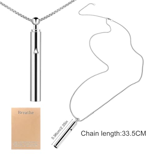 Mindfulness Breathing Necklace Anxiety Breathe Easy Stress Relief Pendant Stainless Steel Promote Calm, Mindfulness and Relaxation for Women Men3
