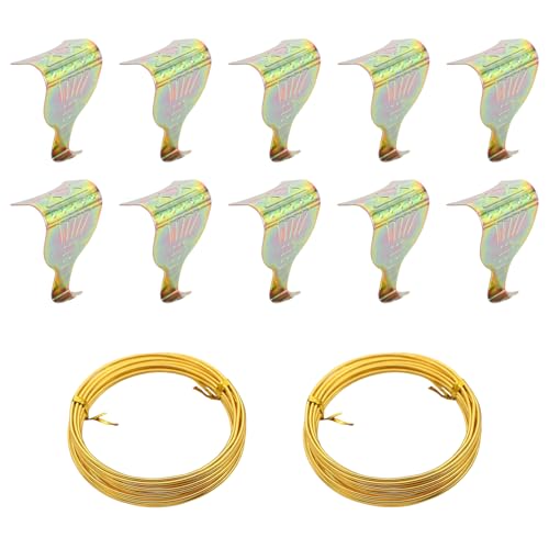 Xelmorant 10 Pcs Picture Rail Hooks and Wire Picture Rail Hooks with 2 Rolls Brass Wires Clothes Practical Gallery Heavy Duty Moulding Display Picture Rail Hangers