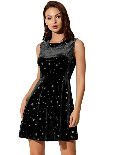 Allegra K Vestido Corto de Terciopelo sin Mangas con Estrellas Brillantes para Mujer, Negro -, Large