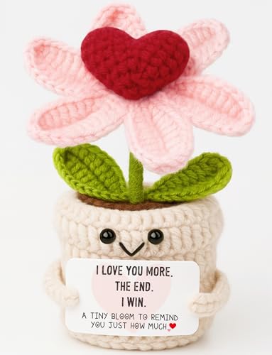Anniversary Gifts for Woman Men Boyfriend Girlfriend- I Love You More Crochet Flower Couples Gift for Him Her Wife Husband Romantic Valentine Engagement Wedding Long Distance Birthday