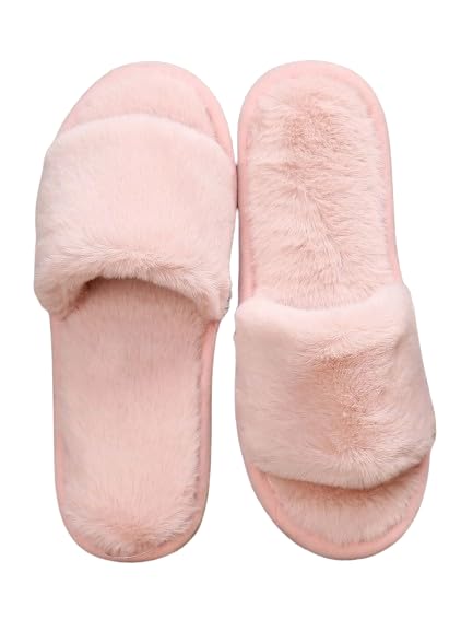 Women's Cross Band Slippers Fuzzy Soft House Slippers Plush Furry Warm Cozy Open Toe Fluffy Home Shoes Comfy Indoor Outdoor Slip On Breathable-image-49