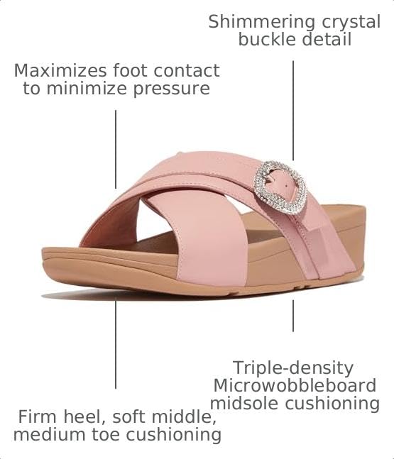 Image of FitFlop Lulu Crystal-Buckle Leather Cross Slides